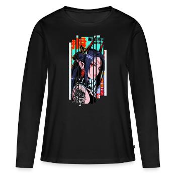 Cyborg Oni kanji - T-shirt manches longues Premium bio Femme - noir - Devant - Julia (174cm)