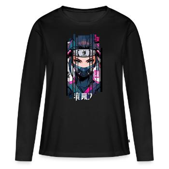 Cyborg ninja kanji - T-shirt manches longues Premium bio Femme - noir - Devant - Julia (174cm)