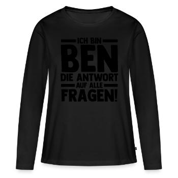 Prénom Ben - T-shirt manches longues Premium bio Femme - noir - Devant - Julia (174cm)