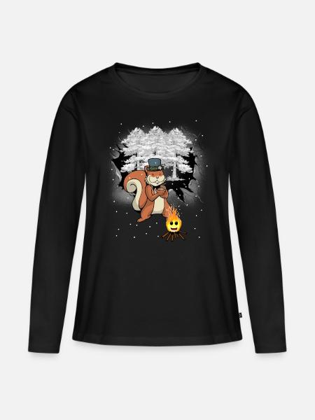 Winter Wald Eichhörnchen Kinder - Frauen Premium Bio Langarmshirt - Schwarz