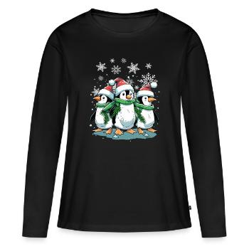 Niedlicher Weihnachtspinguin - Niedlicher Weihnachtspinguin - Frauen Premium Bio Langarmshirt - Schwarz - Vorne - Julia (174cm)