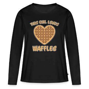 Waffeln Spruch Dessert Lustiges Waffeln Geschenk - Frauen Premium Bio Langarmshirt - Schwarz - Vorne - Julia (174cm)