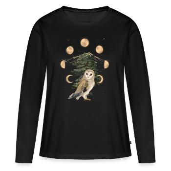 hibou hiboux phase de lune pleine lune - T-shirt manches longues Premium bio Femme - noir - Devant - Julia (174cm)