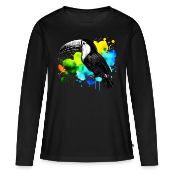 Art du toucan avec des aquarelles en arrière-plan - T-shirt manches longues Premium bio Femme - noir - Devant - Julia (174cm)