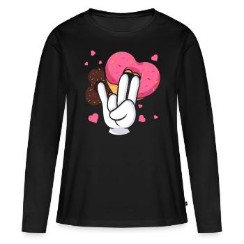 idiot embarrassant sarcasme nerd geek beignet - T-shirt manches longues Premium bio Femme - noir - Devant - Julia (174cm)
