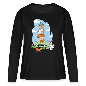 Joyeux lapin de Pâques Fille Lapin de Pâques - T-shirt manches longues Premium bio Femme - noir - Devant - Julia (174cm)