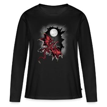 Mond Drachen Drache Fabelwesen - Frauen Premium Bio Langarmshirt - Schwarz - Vorne - Julia (174cm)