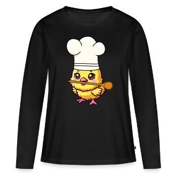 Cuisinier Cuisiniers Cuisinier Cuisinier Poulet poussin - T-shirt manches longues Premium bio Femme - noir - Devant - Julia (174cm)