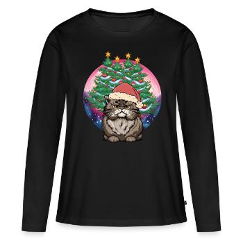 Chat de Noël Père Noël Père Noël Père Noël - T-shirt manches longues Premium bio Femme - noir - Devant - Julia (174cm)