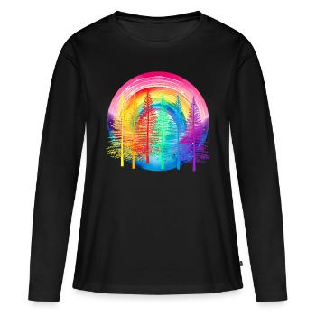 Forêt arc-en-ciel LGBT Forêt de conifères Drapeau arc-en-ciel - T-shirt manches longues Premium bio Femme - noir - Devant - Julia (174cm)