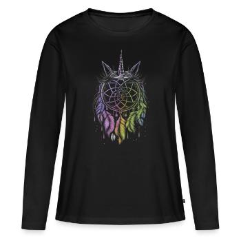Attrape-rêves Licorne - T-shirt manches longues Premium bio Femme - noir - Devant - Julia (174cm)