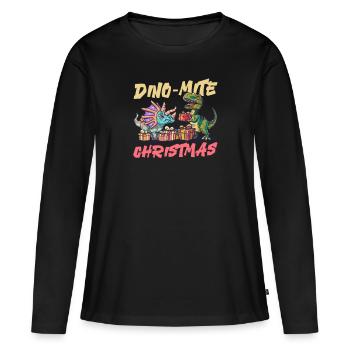 Dinosaure Noël Dino-Mite Noël - T-shirt manches longues Premium bio Femme - noir - Devant - Julia (174cm)