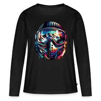 Faszinierende Berglandschaft in Skibrille - Frauen Premium Bio Langarmshirt - Schwarz - Vorne - Julia (174cm)