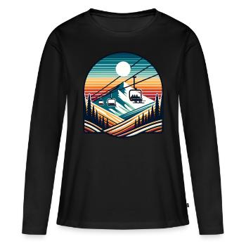 Remontée mécanique rétro Paysage de montagne Panorama - T-shirt manches longues Premium bio Femme - noir - Devant - Julia (174cm)