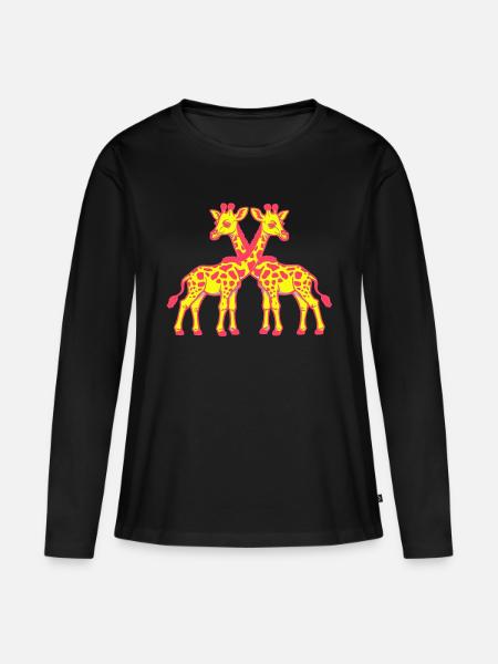 Giraffe Giraffen Zoo Zootiere Kinder Kind Safari - Frauen Premium Bio Langarmshirt - Schwarz