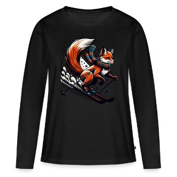 Fuchs Auf Skiern Mit Schal Im Winter - Frauen Premium Bio Langarmshirt - Schwarz - Vorne - Julia (174cm)