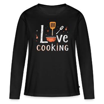 J’aime cuisiner Cuisiner Cuisiner Cuisiner - T-shirt manches longues Premium bio Femme - noir - Devant - Julia (174cm)