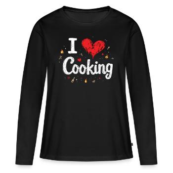 J’aime cuisiner Cuisiner Cuisiner Cuisiner - T-shirt manches longues Premium bio Femme - noir - Devant - Julia (174cm)