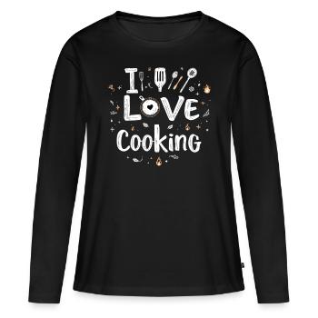 J’aime cuisiner Cuisiner Cuisiner Cuisiner - T-shirt manches longues Premium bio Femme - noir - Devant - Julia (174cm)