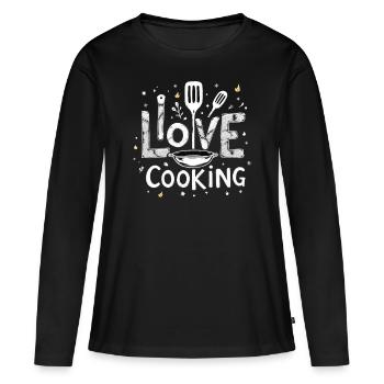 J’aime cuisiner Cuisiner Cuisiner Cuisiner - T-shirt manches longues Premium bio Femme - noir - Devant - Julia (174cm)