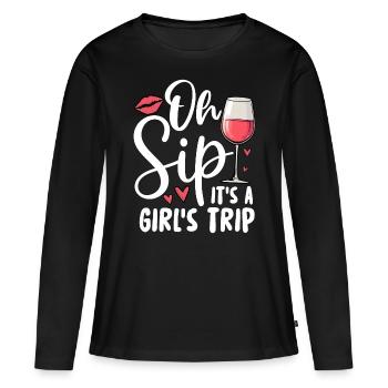 Oh Sip C’est un voyage entre filles - T-shirt manches longues Premium bio Femme - noir - Devant - Julia (174cm)