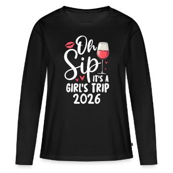 Oh Sip C’est un voyage entre filles 2026 - T-shirt manches longues Premium bio Femme - noir - Devant - Julia (174cm)