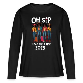 Oh Sip C’est un voyage entre filles 2025 - T-shirt manches longues Premium bio Femme - noir - Devant - Julia (174cm)