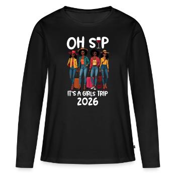 Oh Sip C’est un voyage entre filles 2026 - T-shirt manches longues Premium bio Femme - noir - Devant - Julia (174cm)
