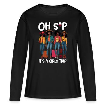 Oh Sip C’est un voyage entre filles - T-shirt manches longues Premium bio Femme - noir - Devant - Julia (174cm)