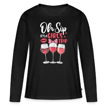 Oh Sip C’est un voyage entre filles - T-shirt manches longues Premium bio Femme - noir - Devant - Julia (174cm)