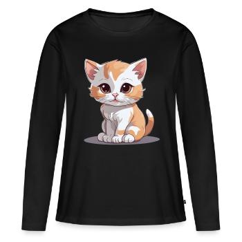 Chaton Chat Chats Chat Domestique Miaulement - T-shirt manches longues Premium bio Femme - noir - Devant - Julia (174cm)