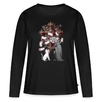 Halloween fantôme fantôme croix crucifix chat - T-shirt manches longues Premium bio Femme - noir - Devant - Julia (174cm)