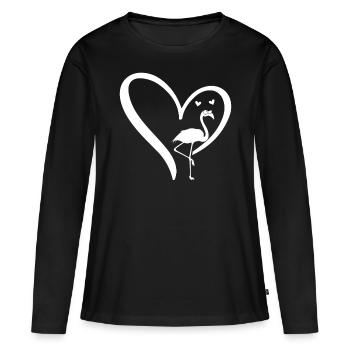 Flamingo Heart Flamingo Lover Flamingo - Frauen Premium Bio Langarmshirt - Schwarz - Vorne - Julia (174cm)