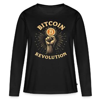 Révolution Bitcoin - T-shirt manches longues Premium bio Femme - noir - Devant - Julia (174cm)