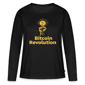 Révolution Bitcoin - T-shirt manches longues Premium bio Femme - noir - Devant - Julia (174cm)