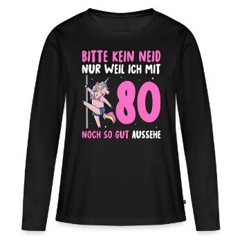 Please No Envy 80's Birthday - Women's Premium Organic Long Sleeve Shirt - black - Front - Julia (174cm)