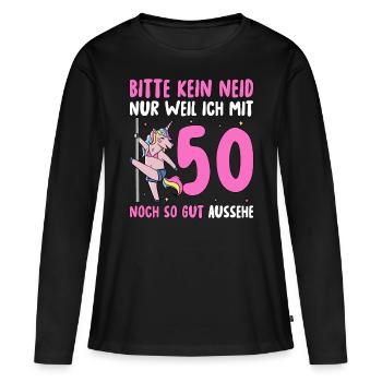Please No Envy 50 Birthday - Women's Premium Organic Long Sleeve Shirt - black - Front - Julia (174cm)
