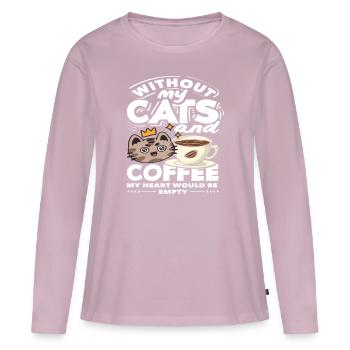 Sans le cœur de mes chats et de mes amateurs de café - T-shirt manches longues Premium bio Femme - rose poudré - Devant - Julia (174cm)