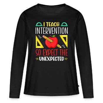 Enseignant d’intervention, Spécialiste de l’intervention - T-shirt manches longues Premium bio Femme - noir - Devant - Julia (174cm)