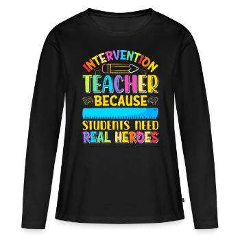 Enseignant d’intervention, Spécialiste de l’intervention - T-shirt manches longues Premium bio Femme - noir - Devant - Julia (174cm)