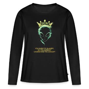 Étranger avec la couronne, tu as inventé l’esclavage - T-shirt manches longues Premium bio Femme - noir - Devant - Julia (174cm)