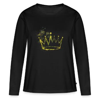 Couronne jaune - T-shirt manches longues Premium bio Femme - noir - Devant - Julia (174cm)