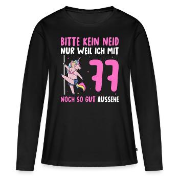 Please No Envy 77 Birthday - Women's Premium Organic Long Sleeve Shirt - black - Front - Julia (174cm)