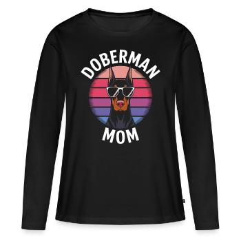 Dobermann Spruch Mama Lustiges Dobermann Geschenk - Frauen Premium Bio Langarmshirt - Schwarz - Vorne - Julia (174cm)