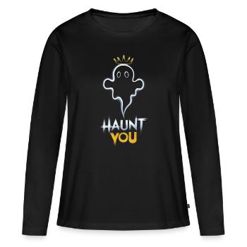 Un fantôme avec une couronne vous hante - T-shirt manches longues Premium bio Femme - noir - Devant - Julia (174cm)