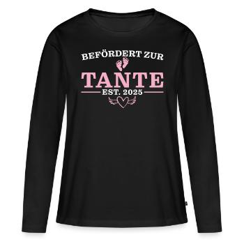 Frischgebackene Tante 2025 Babyparty - Frauen Premium Bio Langarmshirt - Schwarz - Vorne - Julia (174cm)