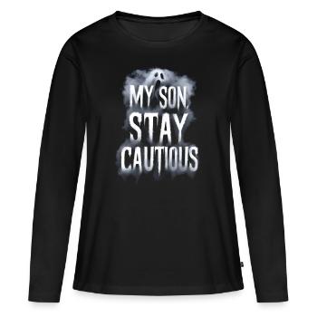 Mon fils reste prudent brouillard fantôme - T-shirt manches longues Premium bio Femme - noir - Devant - Julia (174cm)