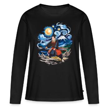 Nuit étoilée Ronin Mont Fuji Japonais - T-shirt manches longues Premium bio Femme - noir - Devant - Julia (174cm)
