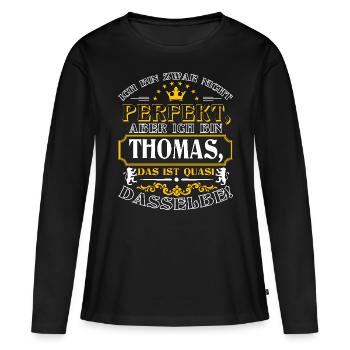 Funny THOMAS pour la Journée du Nom avec Nom Nom - T-shirt manches longues Premium bio Femme - noir - Devant - Julia (174cm)