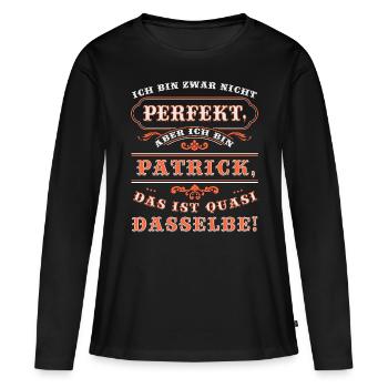 PATRICK drôle pour la journée du nom avec le nom du nom - T-shirt manches longues Premium bio Femme - noir - Devant - Julia (174cm)